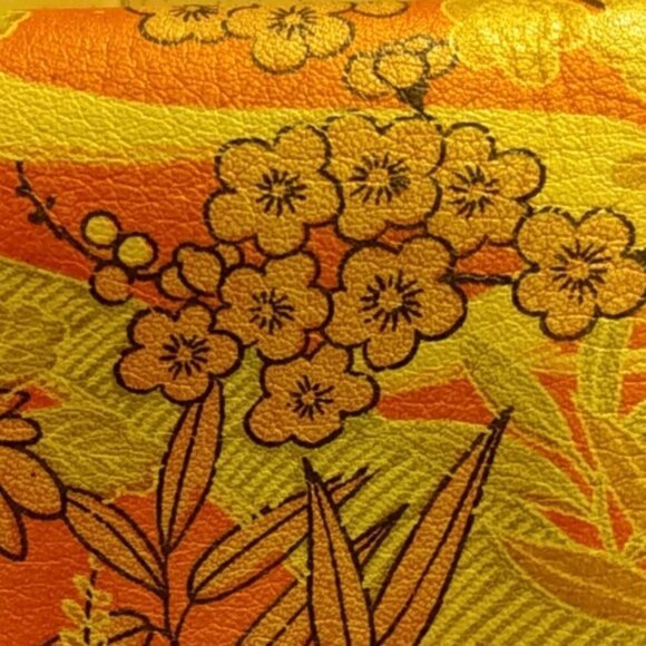 No longer for Sale. Japanese Lotus Floral Leather Kisslock Frame Clutch Bag